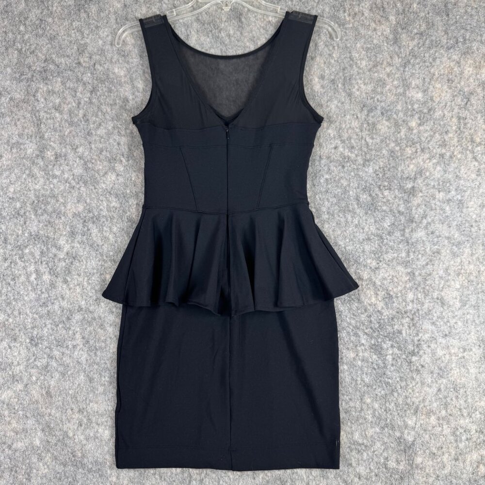 2B Bebe Black Stella Peplum Mini Dress Size XS Stretch Sleeveless Cocktail - Picture 9 of 13